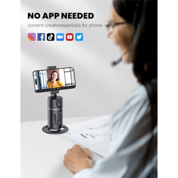 자동 얼굴 추적 삼각대 360 회전【최신 버전】 앱 필요 없음 휴대폰 회전용 자동 얼굴 추적 삼각대 4''-7'' iPhone과 호환 가능 Vlog 라이브 스트리밍용 Android 휴대폰 홀더