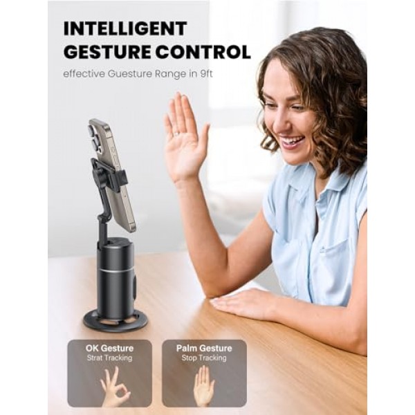 자동 얼굴 추적 삼각대 360 회전【최신 버전】 앱 필요 없음 휴대폰 회전용 자동 얼굴 추적 삼각대 4''-7'' iPhone과 호환 가능 Vlog 라이브 스트리밍용 Android 휴대폰 홀더