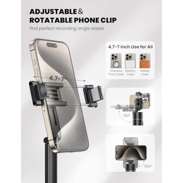 자동 얼굴 추적 삼각대 360 회전【최신 버전】 앱 필요 없음 휴대폰 회전용 자동 얼굴 추적 삼각대 4''-7'' iPhone과 호환 가능 Vlog 라이브 스트리밍용 Android 휴대폰 홀더