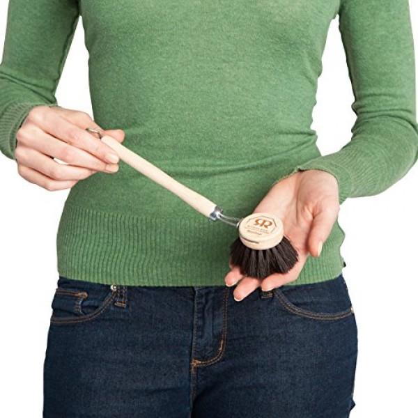 Redecker 독일산 말털 강모 접시 브러시, 강한 말털 강모가 있는 주방 및 가정용 부드러운 다용도 수세미, 1-1/2인치 교체 가능 브러시 헤드, 2개 세트, 길이 9인치