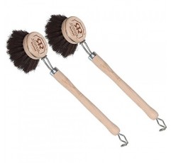 Redecker 독일산 말털 강모 접시 브러시, 강한 말털 강모가 있는 주방 및 가정용 부드러운 다용도 수세미, 1-1/2인치 교체 가능 브러시 헤드, 2개 세트, 길이 9인치