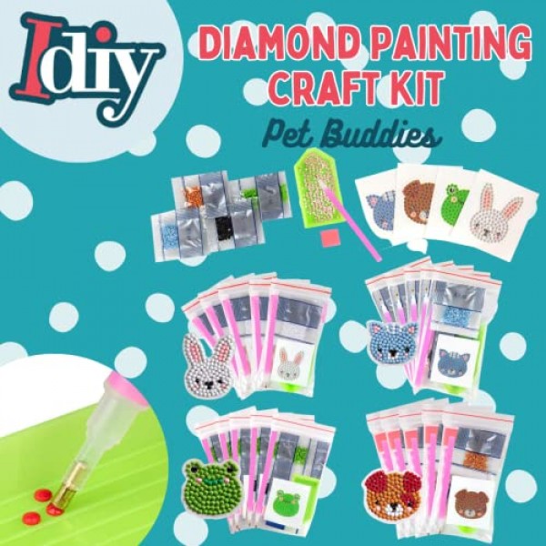 SCS Direct Kid's Birthday Party 다이아몬드 보석 페인팅 공예 선물 키트 -애완동물 친구- 남자아이와 여자아이를 위한 개별 포장된 20개의 올인원 팩 -재미있고 독특한 보석 
