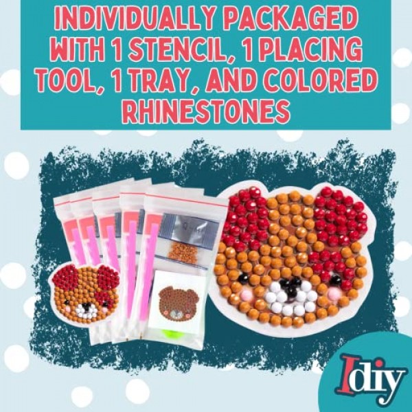 SCS Direct Kid's Birthday Party 다이아몬드 보석 페인팅 공예 선물 키트 -애완동물 친구- 남자아이와 여자아이를 위한 개별 포장된 20개의 올인원 팩 -재미있고 독특한 보석 