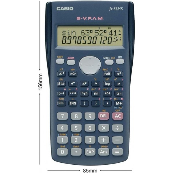 Casio FX-82MS 계산기 Scientific/학교 계산기 240개의 기능이 있는 2줄 디스플레이, 배터리 전원, 색상: 다크 그레이