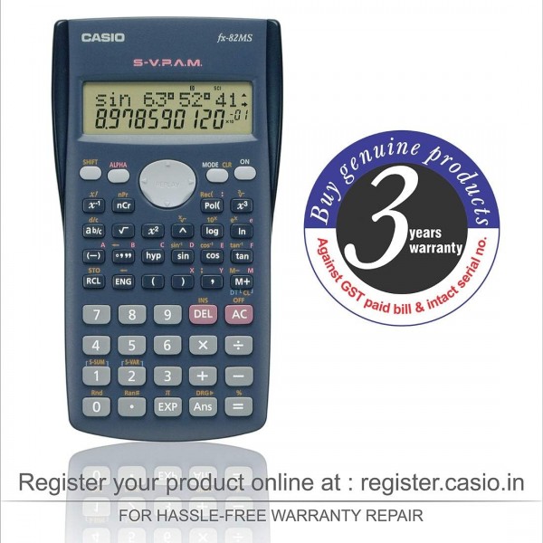 Casio FX-82MS 계산기 Scientific/학교 계산기 240개의 기능이 있는 2줄 디스플레이, 배터리 전원, 색상: 다크 그레이