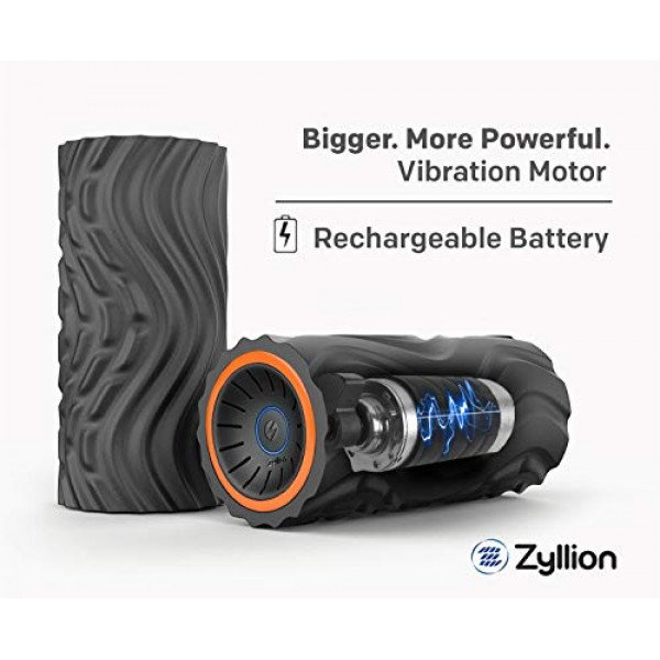 운동, 마사지, 근육 회복, 유발점 근막 이완을 위한 3가지 고밀도 질감 표면과 4가지 속도를 갖춘 Zyllion 충전식 진동 폼 롤러 - 오렌지/블랙(ZMA-22-ORBK)