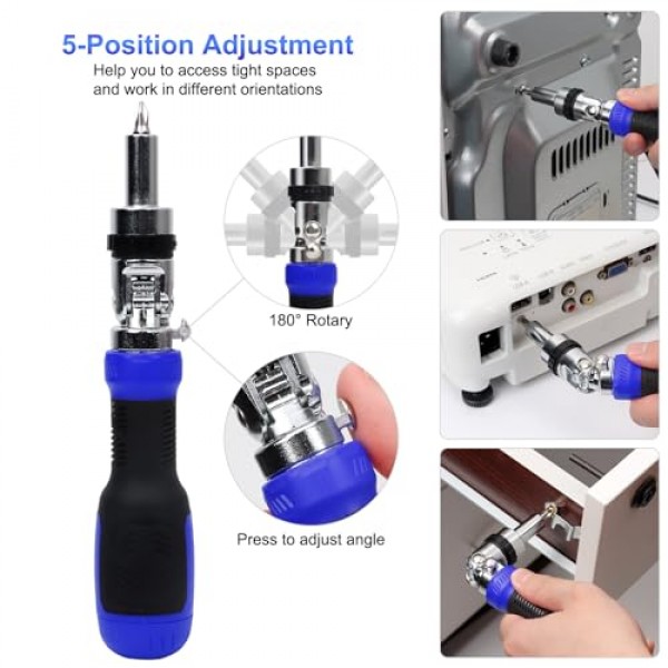 SHARDEN 래칫 스크루드라이버 13-in-1 멀티 스크루드라이버 도구 올인원 래칫팅 스크루드라이버 세트(필립스, 일자형, Torx, 육각형, 정사각형, 180도 피벗 조정 가능한 각도