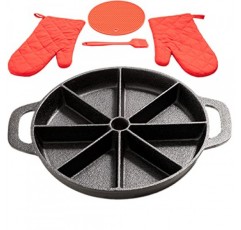 8개의 웨지 모양 베이킹용 주철 스콘 팬/콘브레드 팬, 미리 양념됨 - 오븐 장갑, 실리콘 삼발이 및 오일 브러시와 함께 제공 - by KUHA