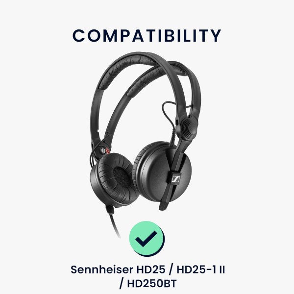 Sennheiser HD25 / HD25-1 II / HD250BT 패드와 호환되는 kwmobile 2X 이어 패드 - 오버이어 헤드폰용 합성 가죽 헤드폰 패드 블랙