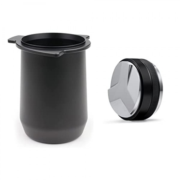 핸즈프리 도징 컵 54mm 에스프레소 커피 도징 깔때기 양극 처리된 알루미늄 53mm 양면 2 in 1 커피 분배기/레벨러 스테인레스 스틸 54mm Breville 8 시리즈에 적합 블랙 2개 세