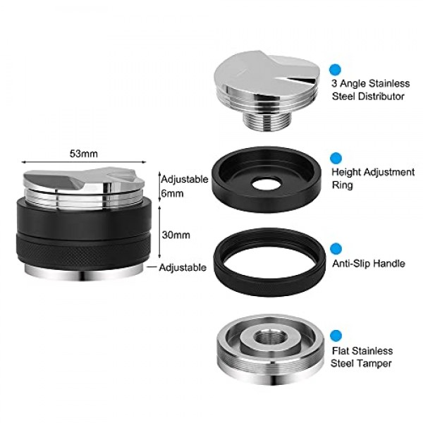 핸즈프리 도징 컵 54mm 에스프레소 커피 도징 깔때기 양극 처리된 알루미늄 53mm 양면 2 in 1 커피 분배기/레벨러 스테인레스 스틸 54mm Breville 8 시리즈에 적합 블랙 2개 세