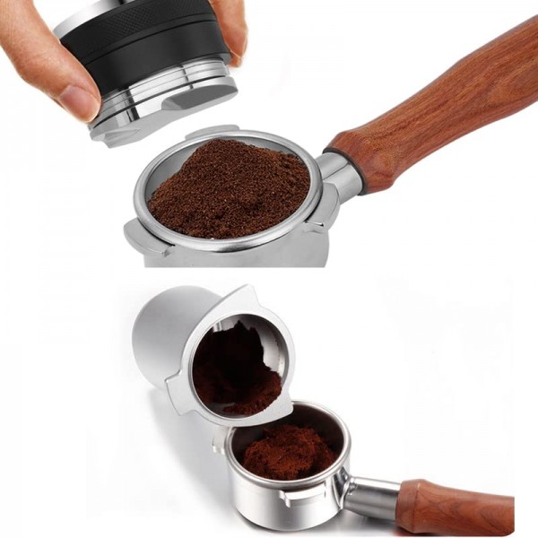 핸즈프리 도징 컵 54mm 에스프레소 커피 도징 깔때기 양극 처리된 알루미늄 53mm 양면 2 in 1 커피 분배기/레벨러 스테인레스 스틸 54mm Breville 8 시리즈에 적합 블랙 2개 세