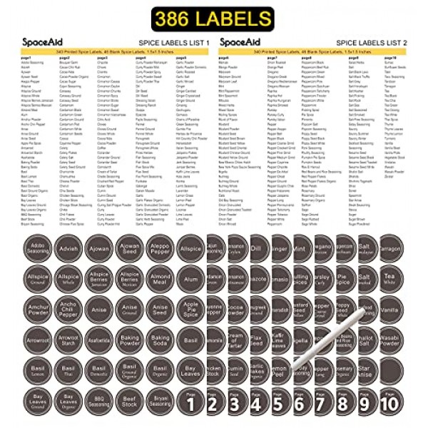 캐비닛, 조리대, 식료품 저장실, 찬장 또는 문 및 벽걸이용 양념병 20개, 양념 라벨 386개, 분필 마커 및 깔때기 세트가 포함된 SpaceAid 양념 랙 정리함 - 병 20개, W 9.8