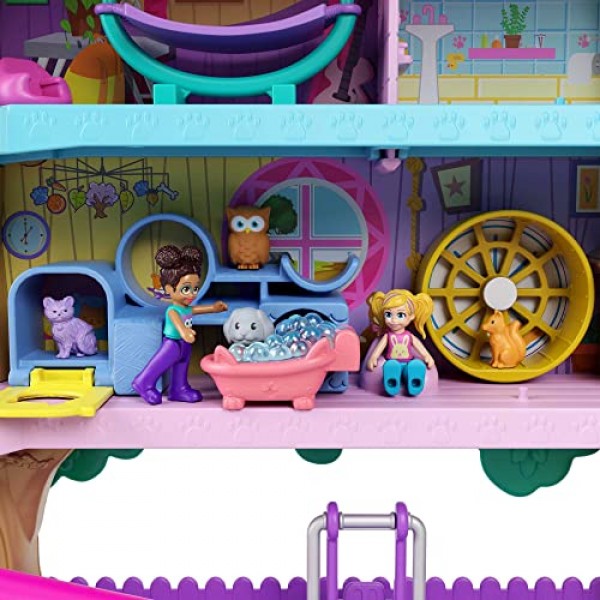 Polly Pocket Pollyville Pet Adventure Treehouse, 5층, 15+ Play Pieces: Polly & Shani Dolls, Vehicle, 4 Animals & More, Great Gift for Ages & Up [Mainline] Single