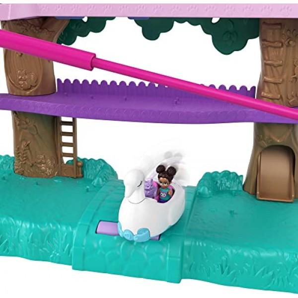 Polly Pocket Pollyville Pet Adventure Treehouse, 5층, 15+ Play Pieces: Polly & Shani Dolls, Vehicle, 4 Animals & More, Great Gift for Ages & Up [Mainline] Single