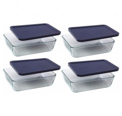 Pyrex COMINHKR067794 6017400 6컵 직사각형 오븐용 접시, 용기 2개가 들어 있는 상자 6개, 투명 보관; 블루 커버 6컵. 컨테이너 Blau의 상자