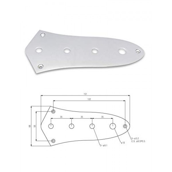 Metallor 베이스 컨트롤 플레이트 장착 플레이트 재즈 베이스 기타 부품 교체용 크롬용 구멍 4개.