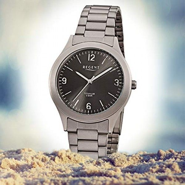 REGENT 남성용 시계, 티타늄 링크, 스트랩, 티타늄 케이스, 직경 37mm, 쿼츠, 아라비아 숫자