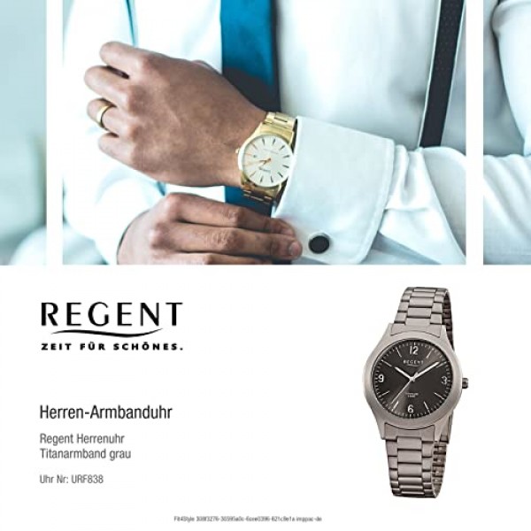 REGENT 남성용 시계, 티타늄 링크, 스트랩, 티타늄 케이스, 직경 37mm, 쿼츠, 아라비아 숫자