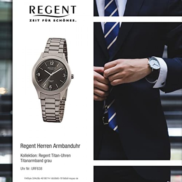 REGENT 남성용 시계, 티타늄 링크, 스트랩, 티타늄 케이스, 직경 37mm, 쿼츠, 아라비아 숫자