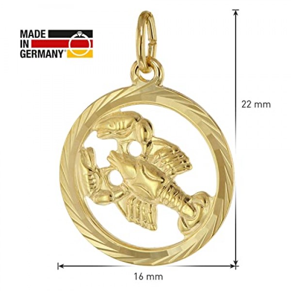 Trendor 조디악 로그인 암 골드 333 펜던트 직경 16 mm + 목걸이 조디악 로그인 여성을위한 진짜 금으로 만든 우아한 목걸이, 75940-07, 골드