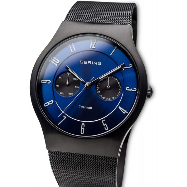 BERING 남성용 아날로그 쿼츠 티타늄 컬렉션 시계, 스테인리스 스틸 스트랩 및 사파이어 크리스탈 11939-078