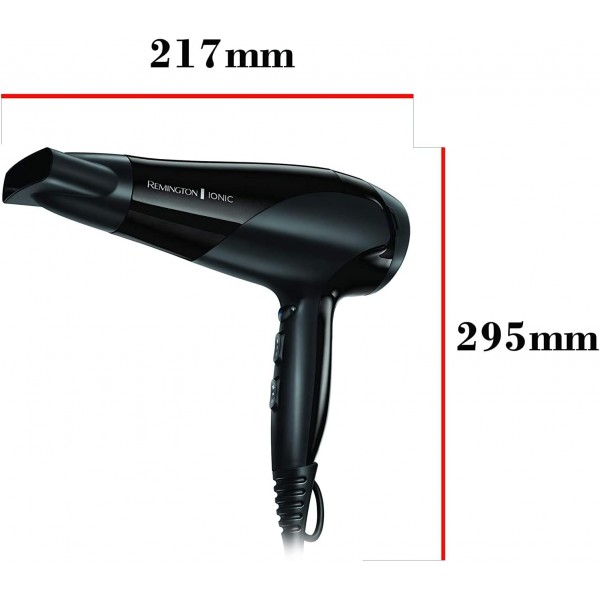 Remington 헤어 드라이어 이온(2200W, 이온 케어 세라믹 링: 부드러운 스타일링 및 균일한 열 분배, 3개의 가열 및 2개의 개별 송풍기 레벨 + 냉각 레벨, 2개의 부착물) D3198 [A