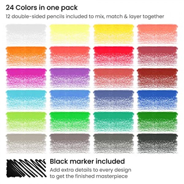 Arteza Kids Tracing Activity Book, 6세 이상을 위한 학용품, 양면 시트 50개, 양면 색연필 12개, 검정 마커, 지우개, 연필깎이