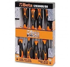 Beta 1293INOX/D8 8피스 스테인리스강 드라이버 세트(고품질 스테인리스강으로 만든 Phillips 및 일자 드라이버, 편안한 플라스틱 손잡이가 있는 도구, 8가지 크기)