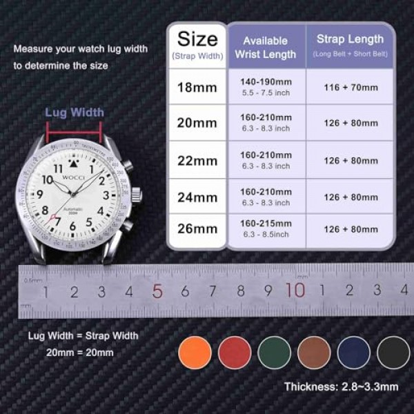 WOCCI 통풍 FKM 고무 시계 밴드(실리콘 아님), 다이빙 시계용 불소고무 스트랩, 퀵 릴리스, 스테인레스 스틸 버클, 18mm 20mm 22mm 24mm 26mm