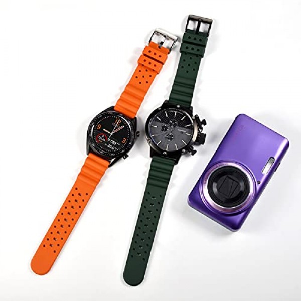 WOCCI 통풍 FKM 고무 시계 밴드(실리콘 아님), 다이빙 시계용 불소고무 스트랩, 퀵 릴리스, 스테인레스 스틸 버클, 18mm 20mm 22mm 24mm 26mm