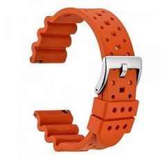 WOCCI 통풍 FKM 고무 시계 밴드(실리콘 아님), 다이빙 시계용 불소고무 스트랩, 퀵 릴리스, 스테인레스 스틸 버클, 18mm 20mm 22mm 24mm 26mm