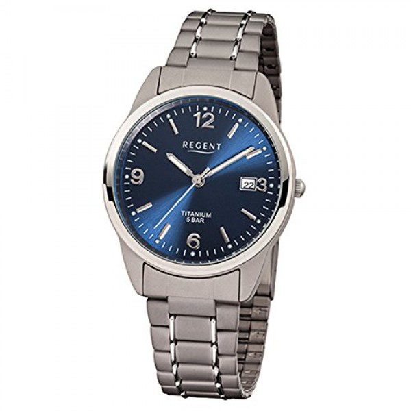 티타늄 링크 스트랩과 티타늄 케이스가 포함된 REGENT 남성용 시계 직경 36mm 석영 아라비아 숫자 날짜