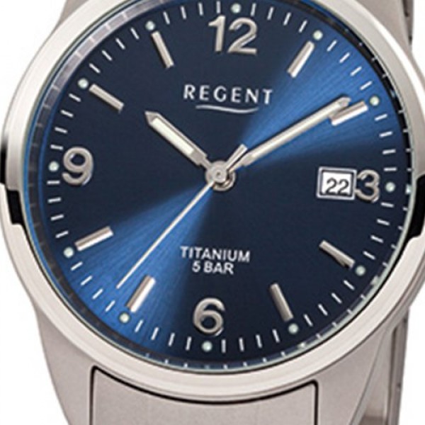 티타늄 링크 스트랩과 티타늄 케이스가 포함된 REGENT 남성용 시계 직경 36mm 석영 아라비아 숫자 날짜