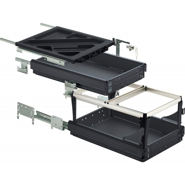 Hettich 46735 Systema TOP 2000 컨테이너 세트 SIL Sys, 부분/오버 익스텐션, ET 530, 블랙