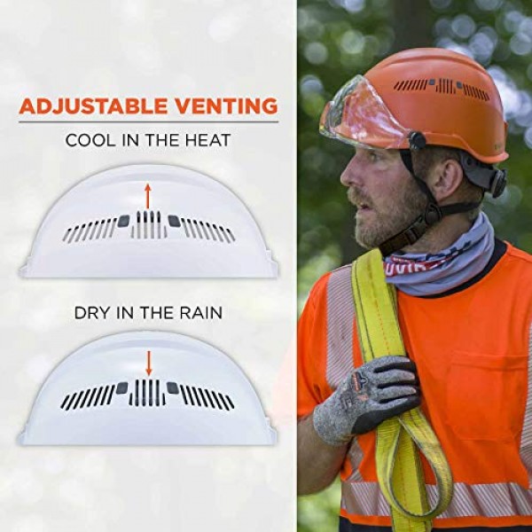 Ergodyne Skullerz 8975V 클래스 C 안전 헬멧(바이저 포함), 안개 방지 투명 렌즈 오렌지