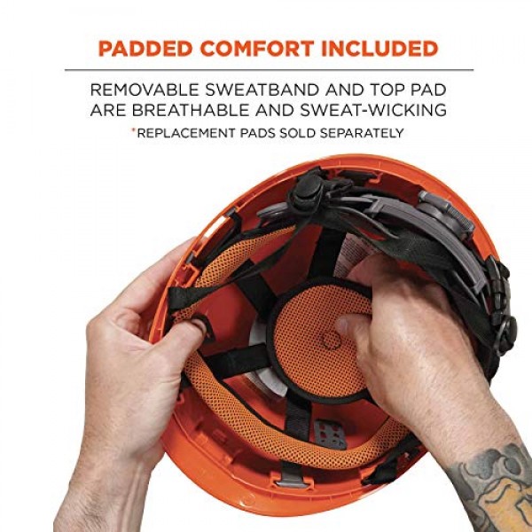 Ergodyne Skullerz 8975V 클래스 C 안전 헬멧(바이저 포함), 안개 방지 투명 렌즈 오렌지