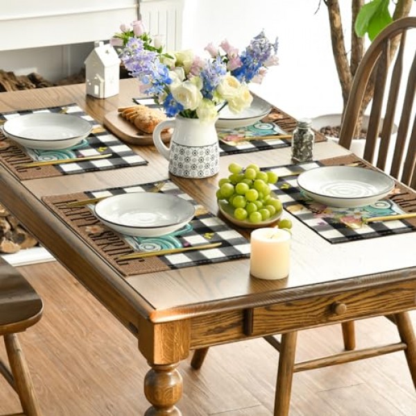 Artoid 모드 트럭 꽃 행복한 봄 Placemats 파티 주방 식사 장식을위한 6, 12x18 인치 계절 여름 테이블 매트 세트