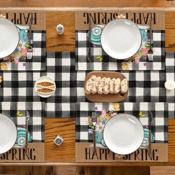 Artoid 모드 트럭 꽃 행복한 봄 Placemats 파티 주방 식사 장식을위한 6, 12x18 인치 계절 여름 테이블 매트 세트