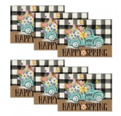 Artoid 모드 트럭 꽃 행복한 봄 Placemats 파티 주방 식사 장식을위한 6, 12x18 인치 계절 여름 테이블 매트 세트