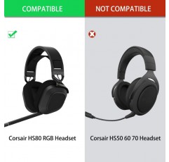HS80 RGB 두꺼운 업그레이드 품질의 이어 패드 - Corsair HS80 RGB 무선 헤드폰과 호환되는 교체용 이어 패드(블랙 패브릭)