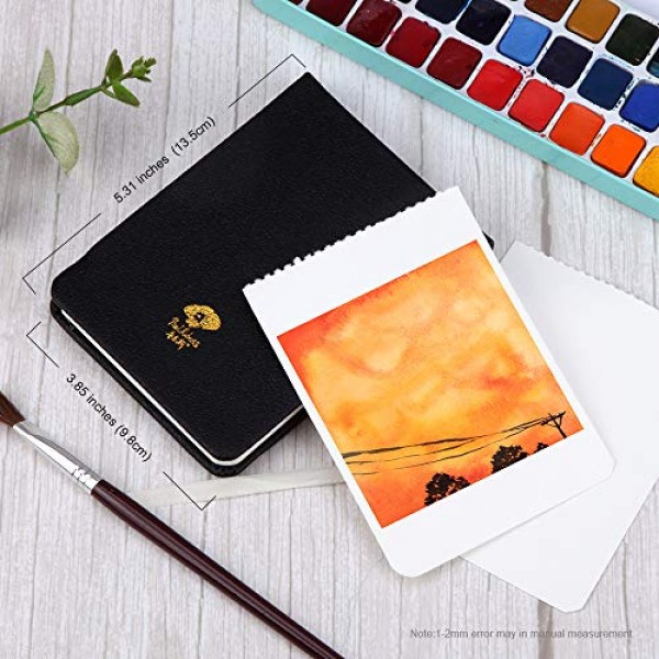 Paul Rubens 미술 용품 ​​수채화 용지, 100% 면 핫 프레스 수채화 저널 3.8'' x 5.2'', 20매(140lb/300gsm), 수채화용 무산성, 구아슈, 아크릴