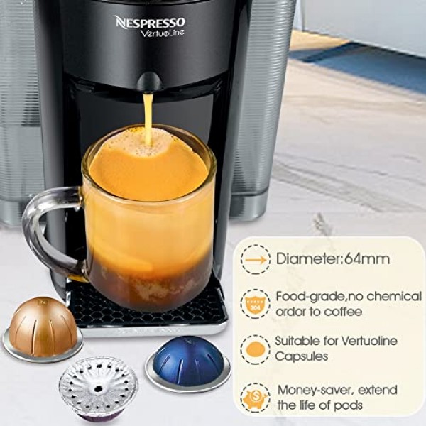 CAPMESSO 알루미늄 호일 뚜껑은 Vertuoline 캡슐을 재사용합니다. Nespresso VertuoLine 머신과 호환되는 커피 포드 64mm(100개/패키지)