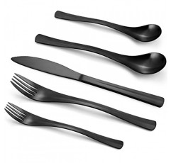 무광택 검정색 은식기 세트, BENNLY 20피스 식기류 세트, 4인용 스테인레스 스틸 식기 서비스, 가정 및 식당용 식기 수저 세트, 나이프/포크/스푼 포함, 새틴 마감, 식기세