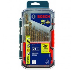 BOSCH CO21 21피스 모듬 세트(케이스 포함) 스테인리스강, 주철, 티타늄, 경량 금속, 알루미늄 드릴링 작업용 3플랫 생크가 있는 코발트 금속 드릴 비트 포함