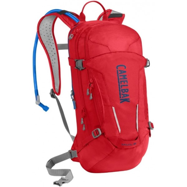 CamelBak M.U.L.E. 12 산악 자전거 하이드레이션 팩, 간편한 리필, 마그네틱 튜브 잠금 장치, 2.8L, 알루미늄/블랙 FIRED BRICK/블랙
