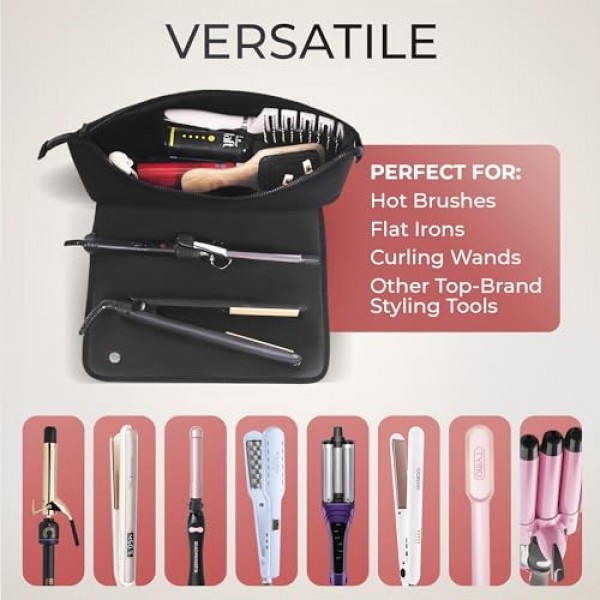 AvaJex 대형 헤어 도구 플랫 아이언, 컬링 아이언, 스트레이트너용 내열 매트가 있는 여행 가방 - 헤어케어 액세서리용 내부 포켓이 있는 헤어 도구 가방