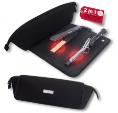 AvaJex 대형 헤어 도구 플랫 아이언, 컬링 아이언, 스트레이트너용 내열 매트가 있는 여행 가방 - 헤어케어 액세서리용 내부 포켓이 있는 헤어 도구 가방