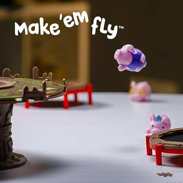 Pigs on Trampolines - 어린이 보드 게임 및 가족 게임 - 기술 및 액션 - 날아다니는 돼지를 진흙에 바운스하세요 - 2~3인용 - 소년, 소녀, 6세 이상 어린이용