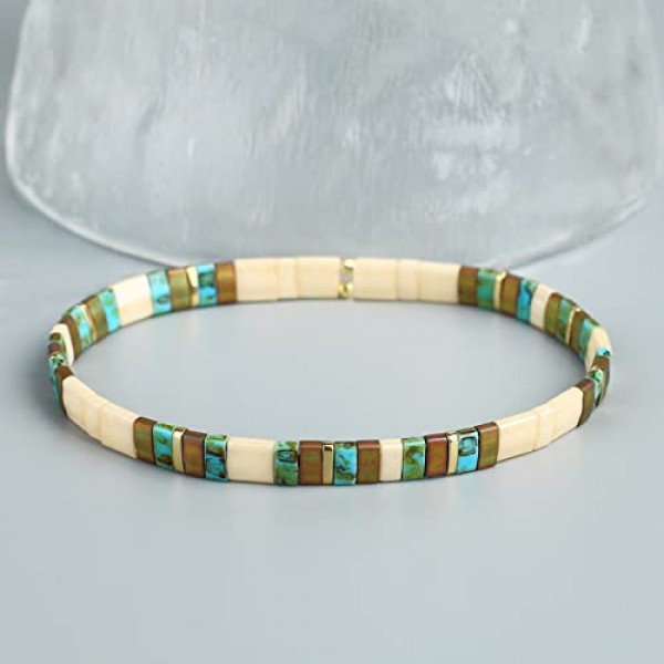 KELITCH 다채로운 미유키 비즈 스트레치 팔찌 패션 Tila 비치 팔찌 여성 여성용 Stackable Bangle